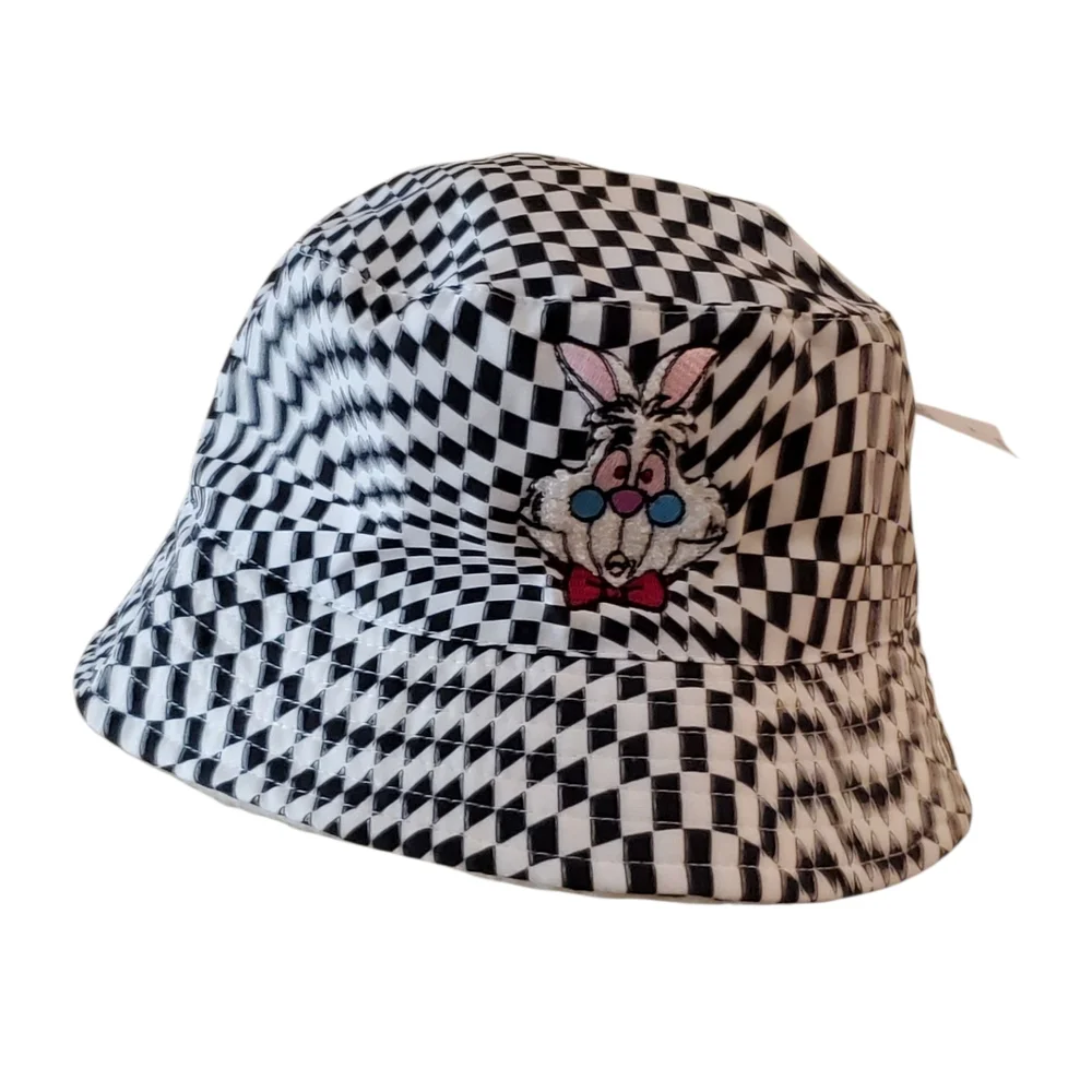 Disney Alice in Wonderland Rabbit Black & White Checkered Sherpa Bucket Hat - Picture 4 of 11